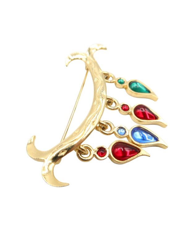 Vintage Gold Tone Multicolor Faux Gem Stone Branch Dangle Brooch Unsigned - Picture 2 of 4